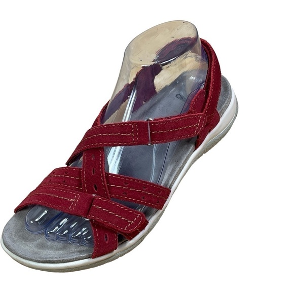 Earth Origins Leather Open Toe Sandals 6.5 W "Sammie" Red Pepper Adjustable - Picture 3 of 11